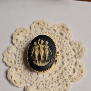 Vintage Three Graces Three Ladies Blue And White Cameo Trinket Box 1.5"x1.75"